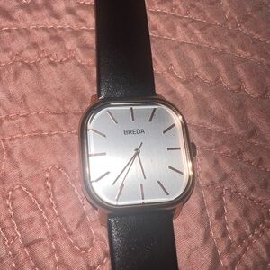 Breda Gold and Black Leather Watch
